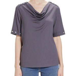 Banana Republic Cowl Neck Satin Studded Blouse in Dark Grey XXS
